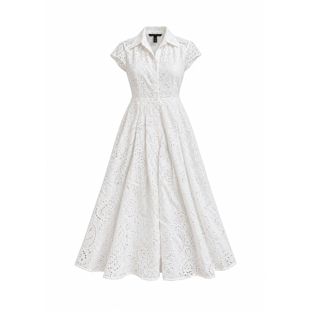 White House Black MarketWhite Eyelet Midi Shirtdress Women 4 NWT Embroidery $20